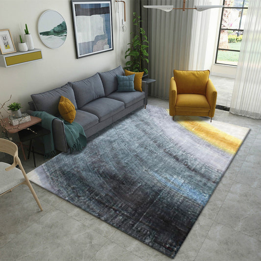 Modern WinniHouse abstract living room rug with artistic design, featuring bold patterns and vibrant colors.