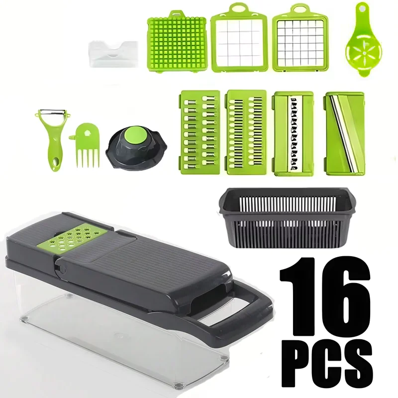 Portable WinniHouse vegetable chopper with multiple blades for efficient vegetable chopping and food preparation.