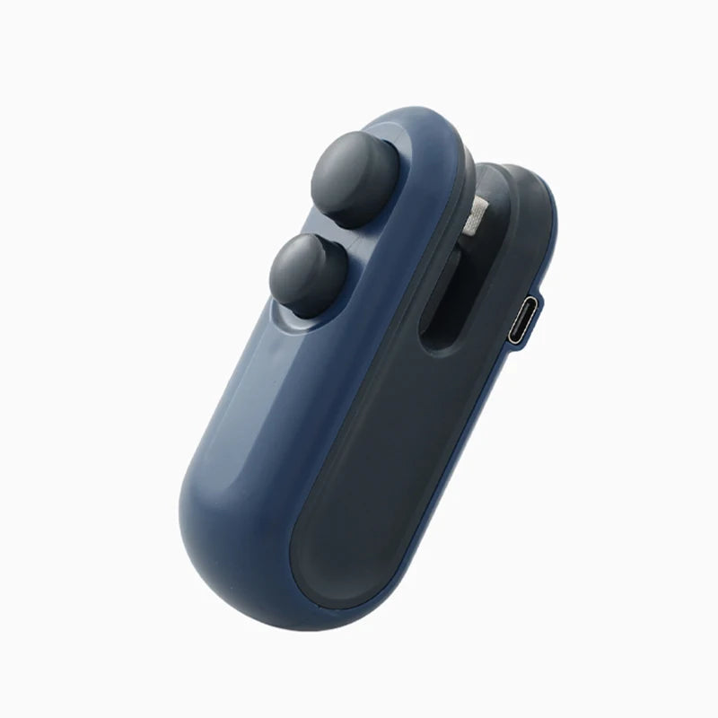 Portable WinniShop mini handheld heat sealer for plastic food bags with clip, ideal for sealing packaging and food storage.