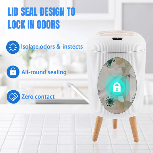 Automatic sensor trash can with lid by WinniHouse, showing sleek design and motion-activated opening for hands-free use.