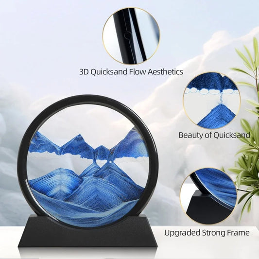 WinniHouse 3D sand timer with moving sands and dynamic art display in a sleek, modern design.