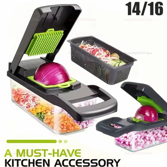 WinniHouse portable multifunctional vegetable chopper with stainless steel blades and compact design for easy kitchen prep.