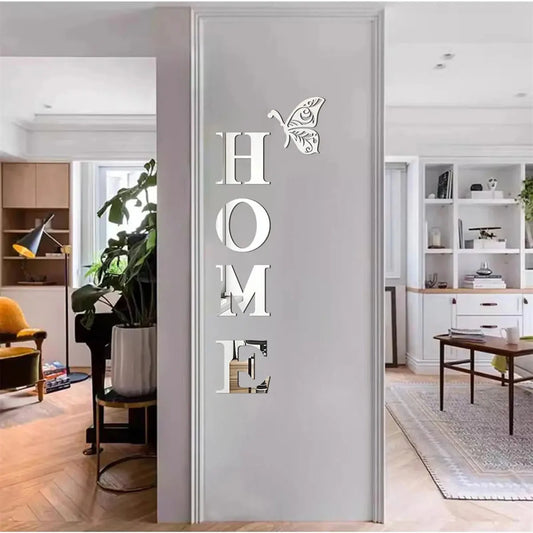 3D home logo wall decal by WinniShop, decorative mirror entrance label, stylish home decor for entryway and living spaces