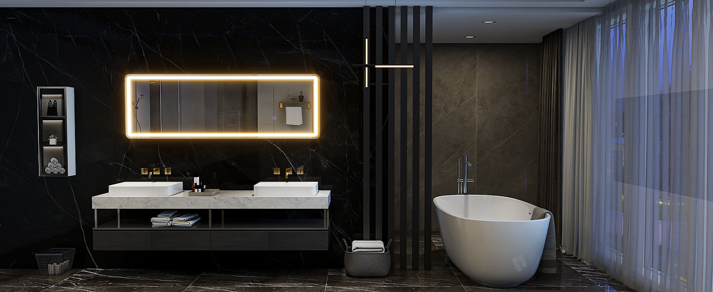 Full-body LED mirror by WinniHouse, 63x20 inches with adjustable lighting and three color temperature options.