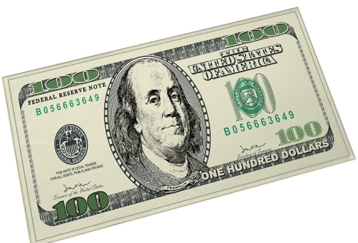 Dollar bill design creative money rug from WinniHouse, featuring a vibrant, patterned floor mat with a bold currency motif.