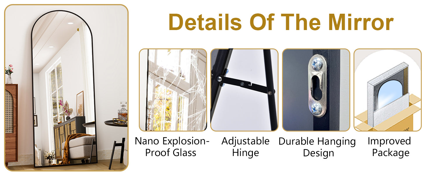 Full-length aluminum frame mirror by WinniShop, large floor-standing mirror for bedroom or living room, 26" x 71" size.