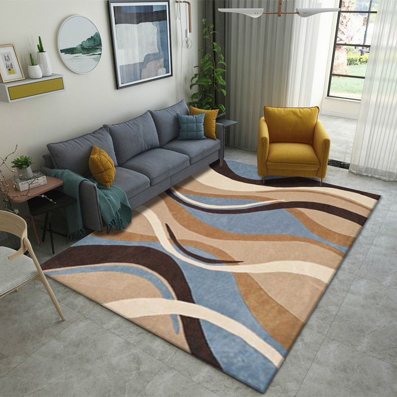 Modern abstract living room rug by WinniHouse featuring artistic, contemporary design with vibrant colors and geometric patterns.