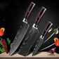 Set de cuchillos profesionales estilo Damasco con mango de madera premium, ideal para cocina de alta calidad.