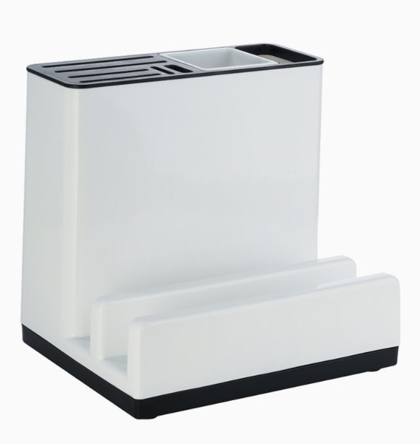 Multifunctional kitchen organizer by WinniHouse holding knives and utensils, with compartments for efficient countertop storage.