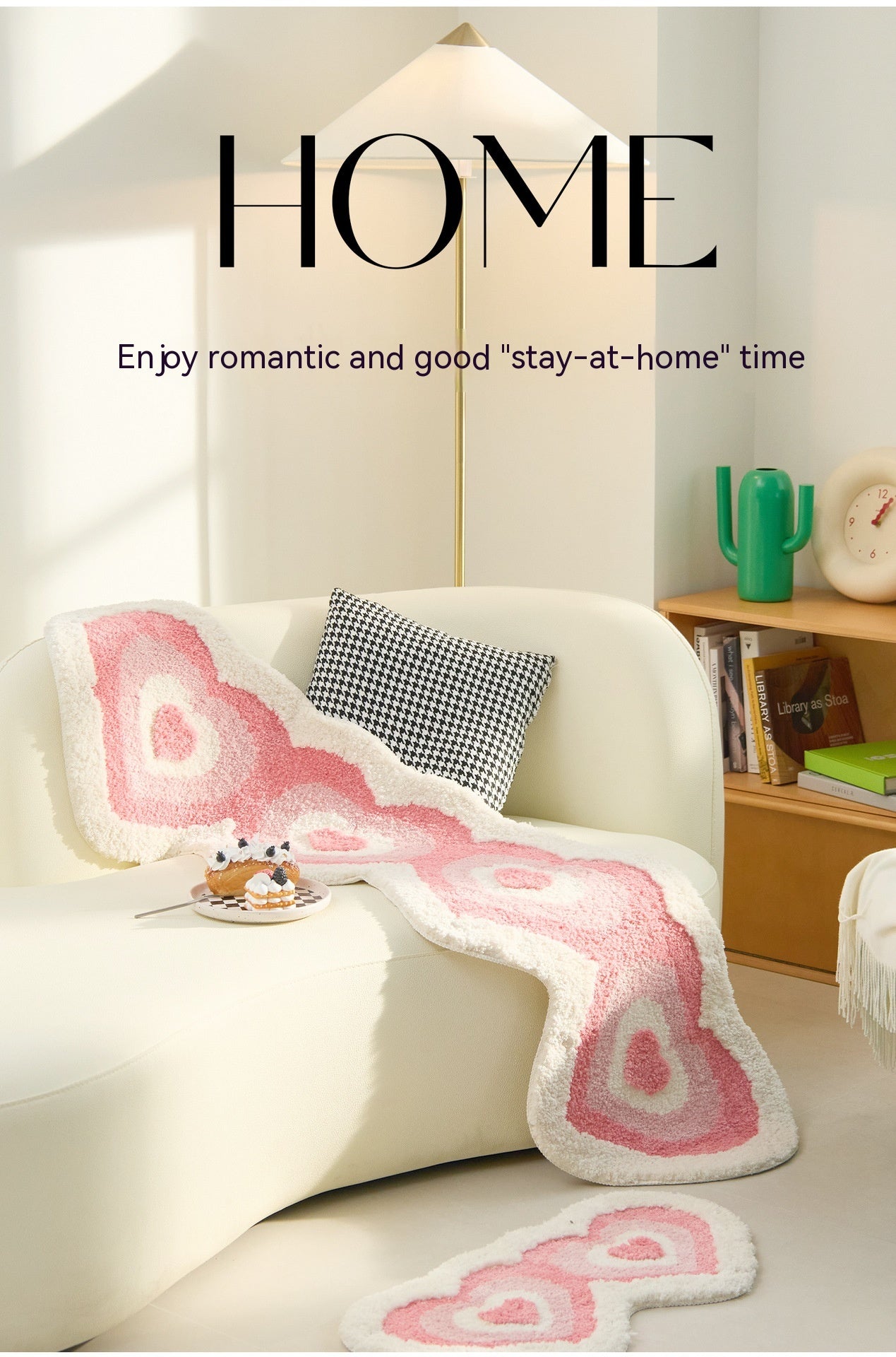 Soft pink long-pile heart-themed rug from WinniHouse, perfect for adding cozy charm to a bedroom.