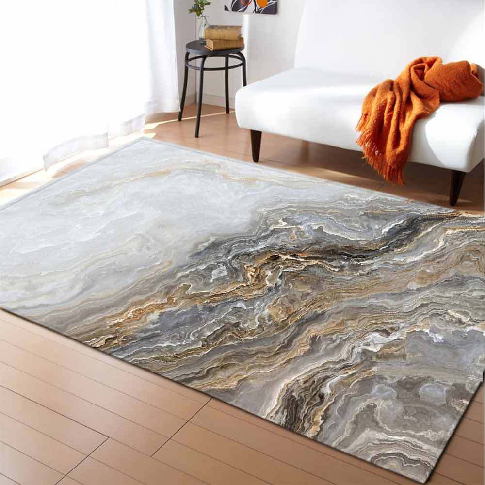 Marble effect premium rug by WinniHouse, modern design suitable for living room or bedroom decor.