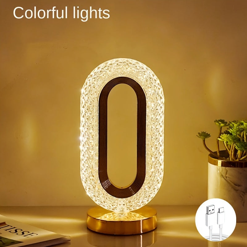 Elegant oval crystal table lamp from WinniHouse with USB charging, ideal for living room, bedroom, or festive decor.