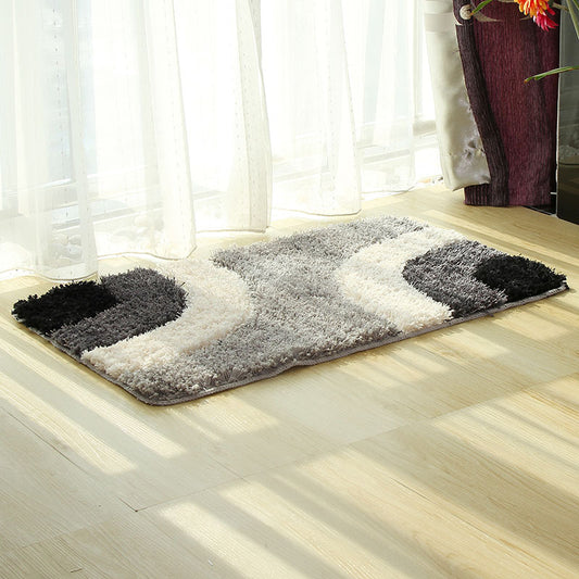 Soft microfiber bathroom rug with abstract wave pattern, non-slip backing, by WinniHouse for safety and comfort in your bathroom.