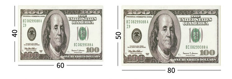 Creative dollar bill design rug by WinniHouse featuring a vivid money-themed pattern, ideal for modern home decor.