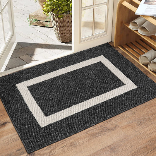 Modern geometric border rug from WinniHouse, antideslizante, ideal for stylish home decor and safe placement.