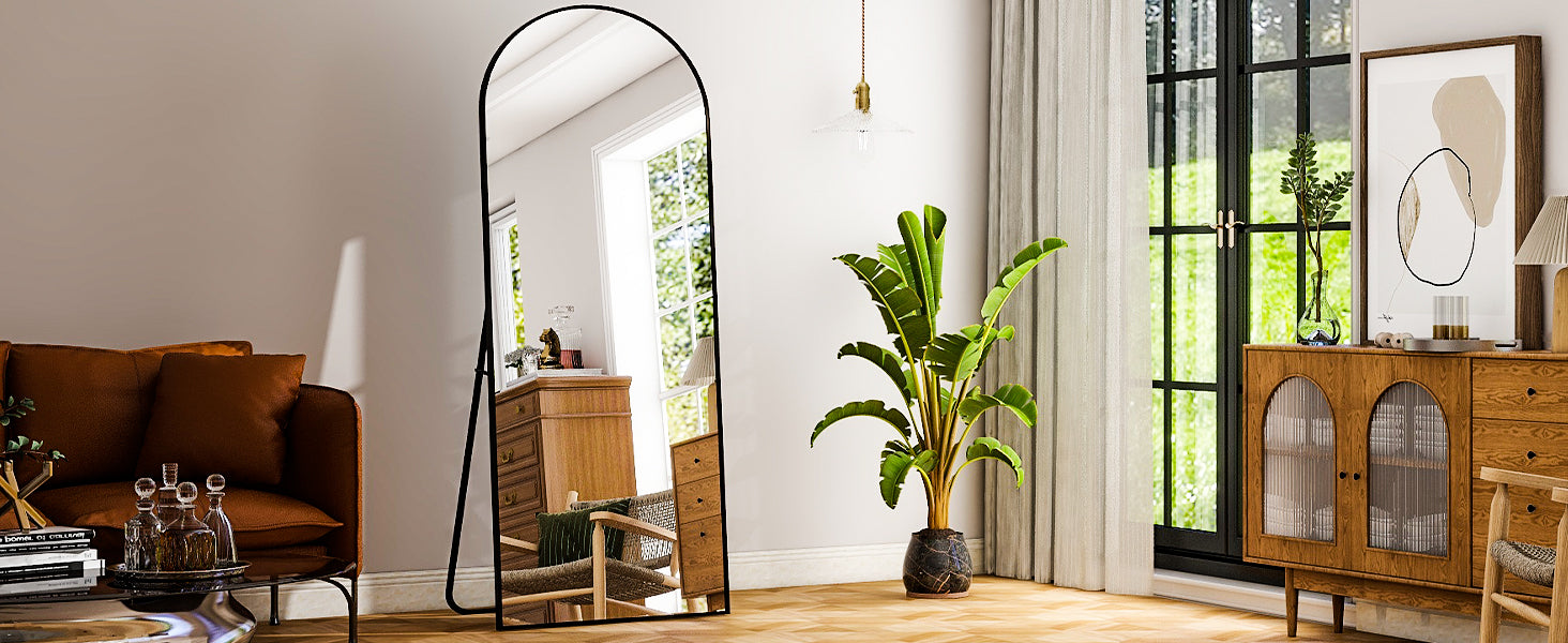 Full-length aluminum frame mirror by WinniShop, oversized standing mirror for bedroom or living room, 26" x 71" size.