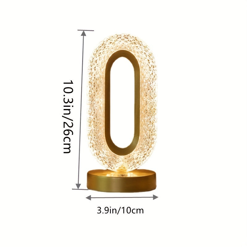 Luxurious oval glass table lamp with USB charging port, decorative night light for living room, bedroom, or festive decor by WinniHouse