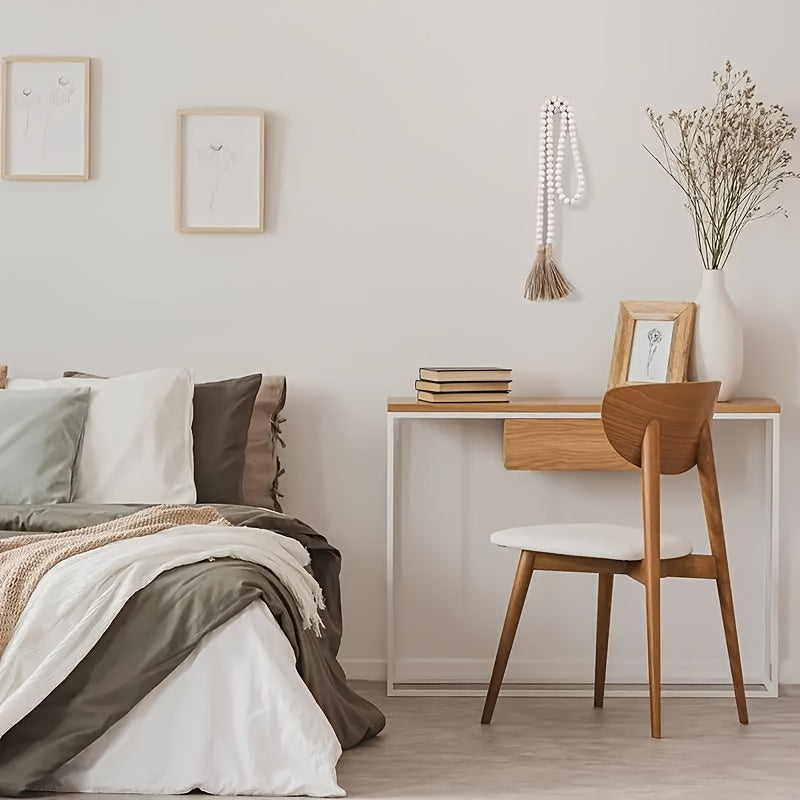 Wooden beads garland with tassels, 32 inches, rustic farmhouse decor for living room, bedroom, or holiday celebrations.