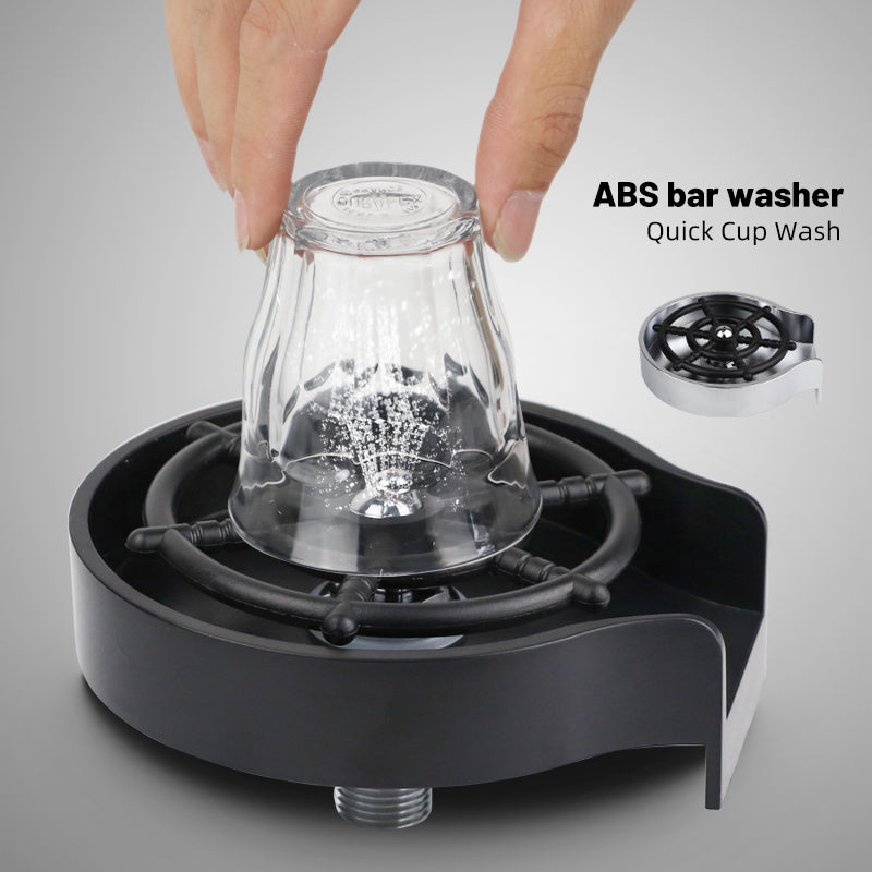WinniHouse bar counter cup washer sink with high-pressure spray and automatic faucet for coffee pitcher and cup cleaning.