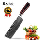 Set de cuchillos profesionales estilo Damasco con mango de madera premium, ideal para chefs y cocineros en la cocina.