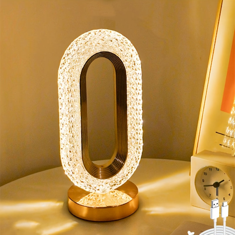 WinniHouse luxury oval glass table lamp with USB charging port, decorative night light for living room, bedroom, or festive decor.