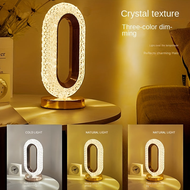 Luxury oval crystal bedside table lamp with USB charging, decorative light for living room, bedroom, and festive decor by WinniHouse
