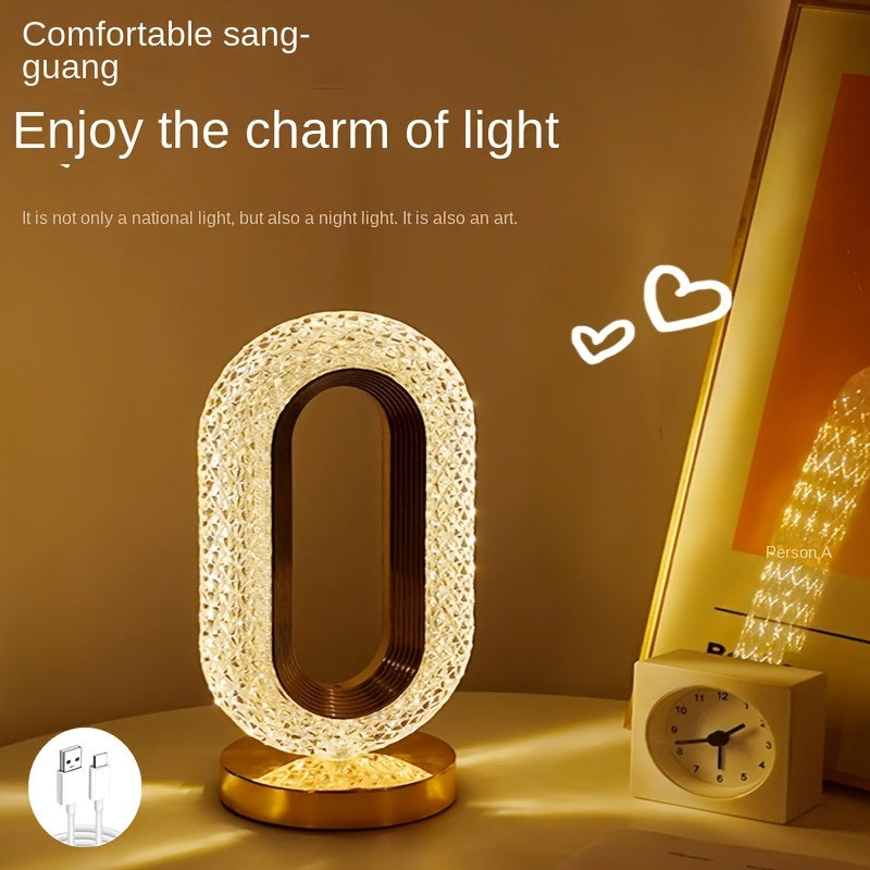 WinniHouse crystal oval bedside table lamp with USB charging, decorative night light for living room, bedroom, and festive decor.