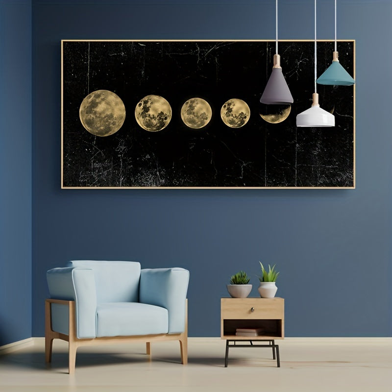 Minimalist lunar eclipse canvas poster by WinniHouse, wall art for living room or bedroom, universe-themed long print.