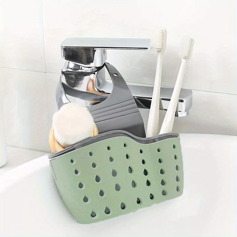 WinniHouse multifunctional sink sponge rack with adjustable strap, hanging bag for kitchen or bathroom organization and drainage.