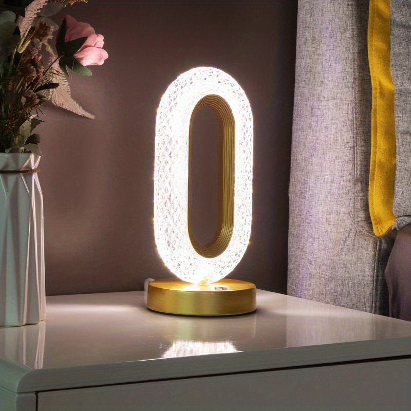 Elegant oval crystal table lamp by WinniHouse with USB charging, night light, ideal for living room, bedroom, or festive decor.
