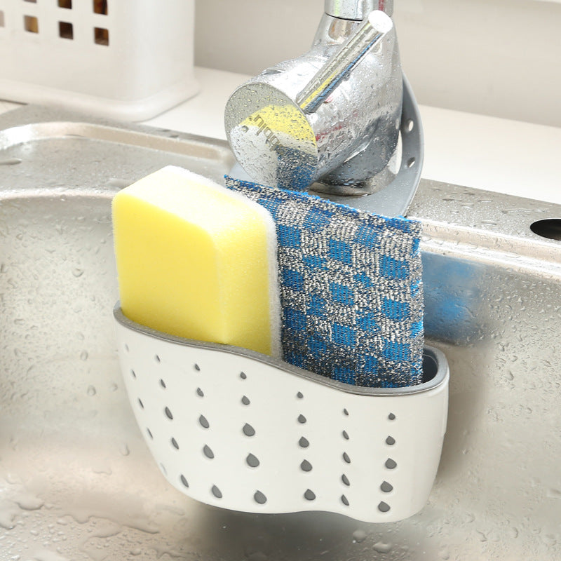 WinniHouse multifunctional sink sponge rack with adjustable strap, hanging bag for kitchen and bathroom organization and drainage.