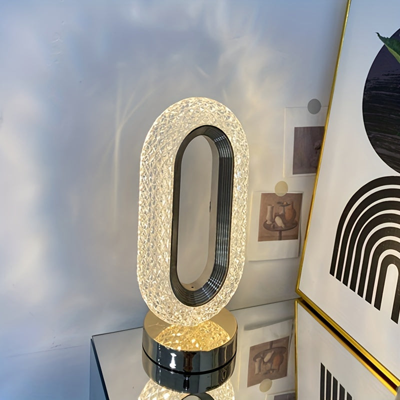 Elegant oval crystal table lamp by WinniHouse with USB charging, ideal for office, bedroom, living room, or festive decor.