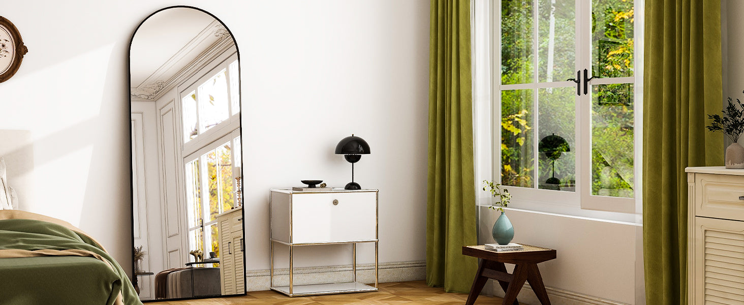 Full-length aluminum frame mirror by WinniShop, large standing mirror for bedroom or living room, 26x71 inches.