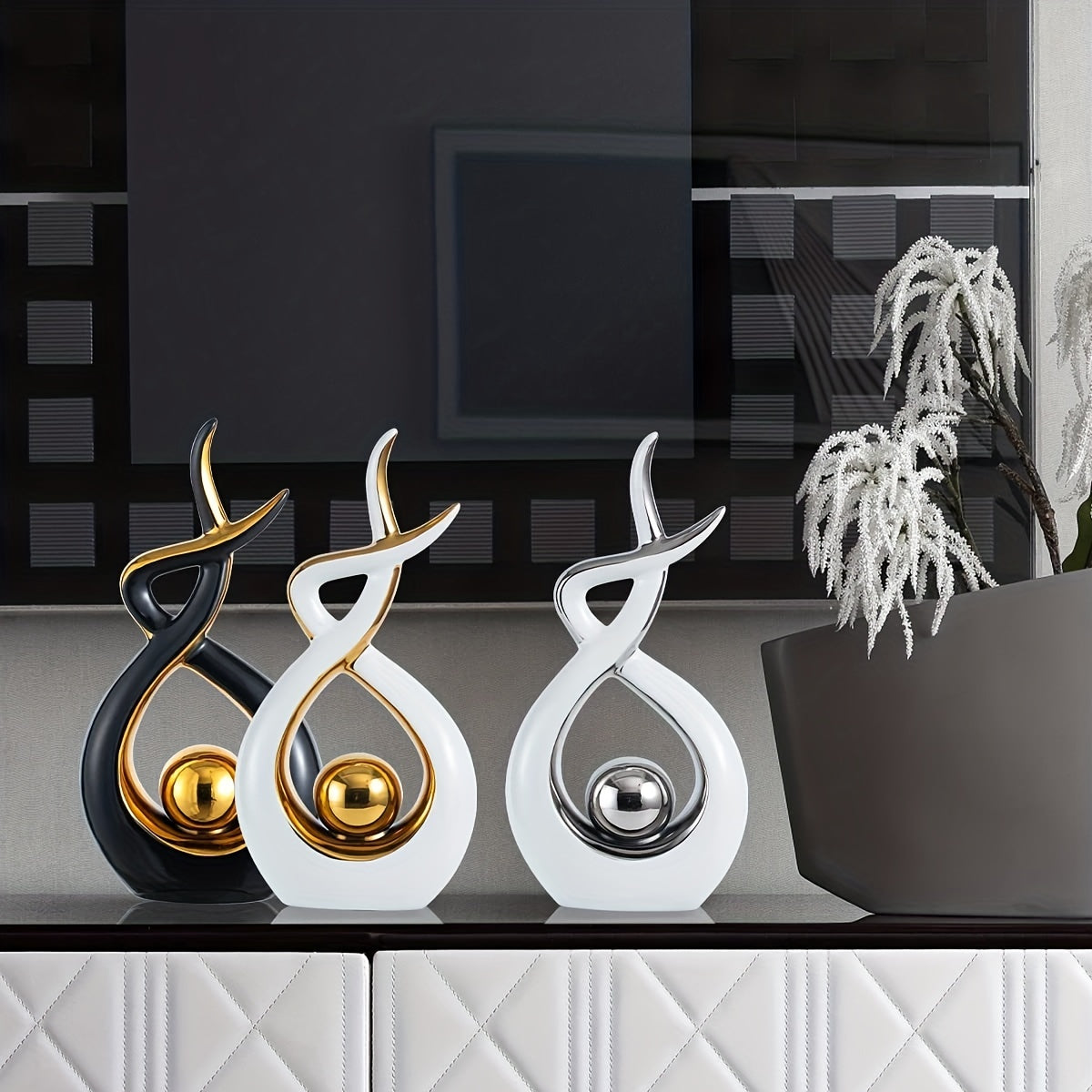 Cerámica de arte abstracto moderno de WinniHouse, escultura geométrica elegante para decoración de sala, comedor o mesa de centro.