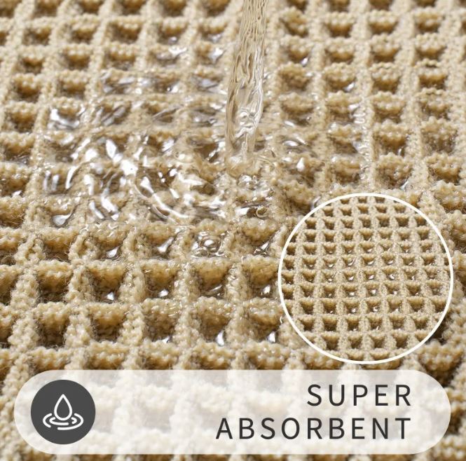 Absorbent waffle texture bathroom rug by WinniHouse, anti-slip bath mat with non-slip backing and plush surface for comfort.