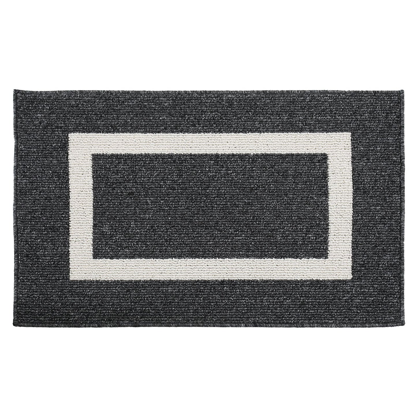 Modern WinniHouse rug with geometric border, featuring a non-slip backing, ideal for stylish and safe home flooring.