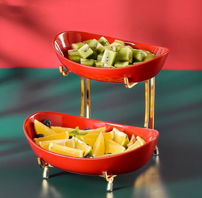 WinniShop fruit tray for home, round wooden serving platter with fresh fruit and decorative design.