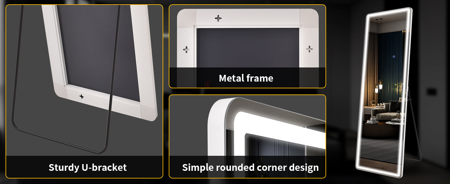 Full-body LED mirror by WinniHouse, 63x20 inches with adjustable lighting and three color temperature settings.