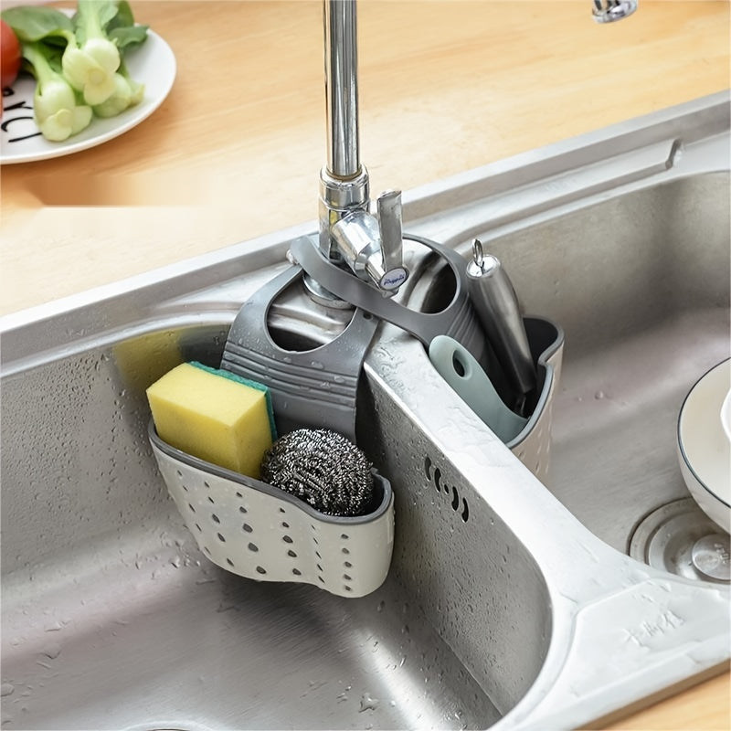 WinniHouse multifunctional sink sponge rack with adjustable strap, hanging bag for kitchen and bathroom organization and draining.