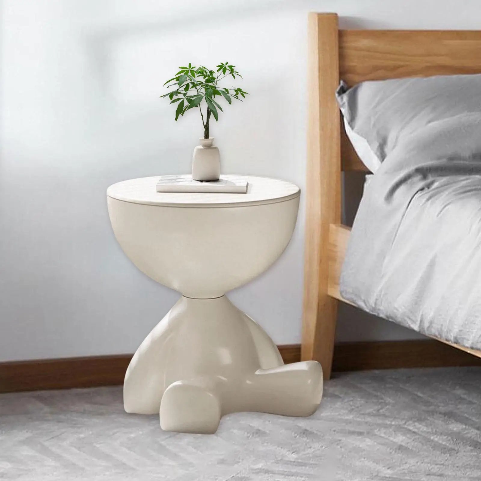 Cute bear-shaped side table by WinniHouse with creative design and storage space, made of wood with a smooth finish.