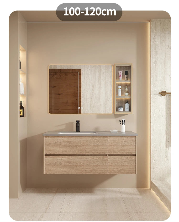 Modern minimalist luxury bathroom vanity set with integrated basin, hand and face washing area, and toilet washstand from WinniShop.