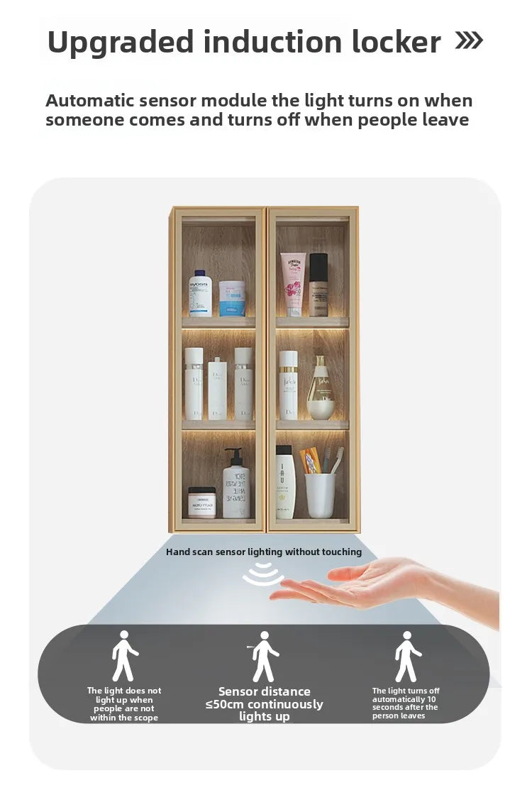 Modern minimalist bathroom vanity set with integrated basin, featuring sleek design and hand washing area by WinniShop.