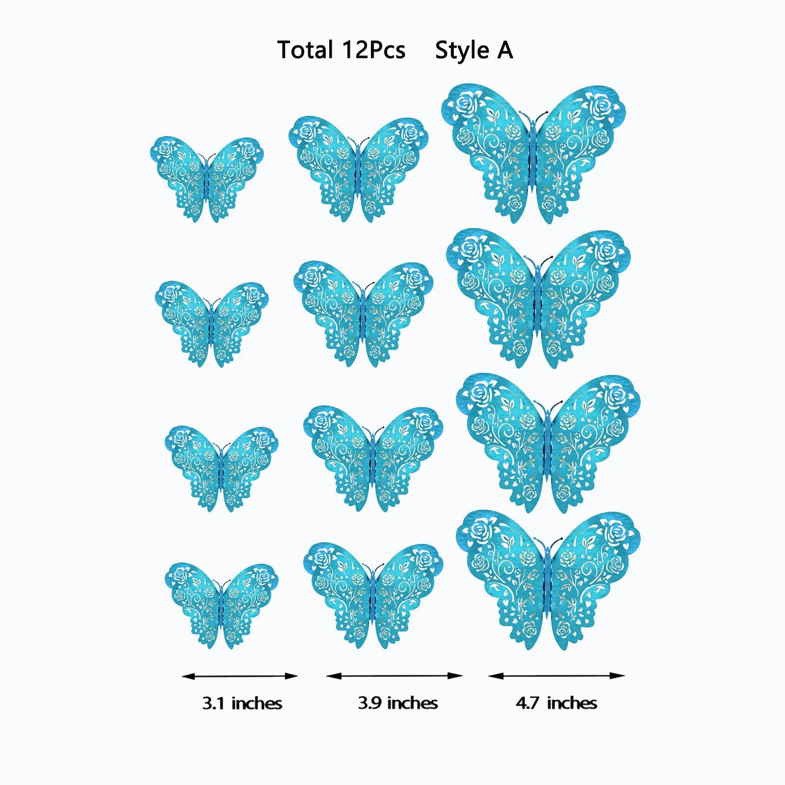 Blue 3D butterfly wall stickers by WinniHouse, featuring hollow design and vibrant color, perfect for decorating walls.