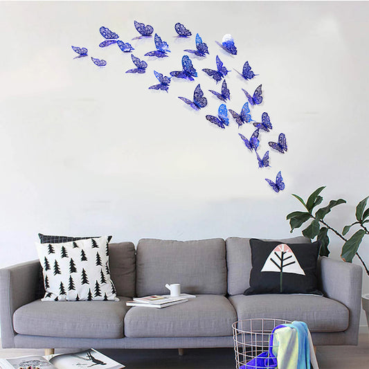 Blue 3D butterfly wall stickers by WinniHouse, with hollow design, ideal for decorating walls with vibrant butterfly decor.
