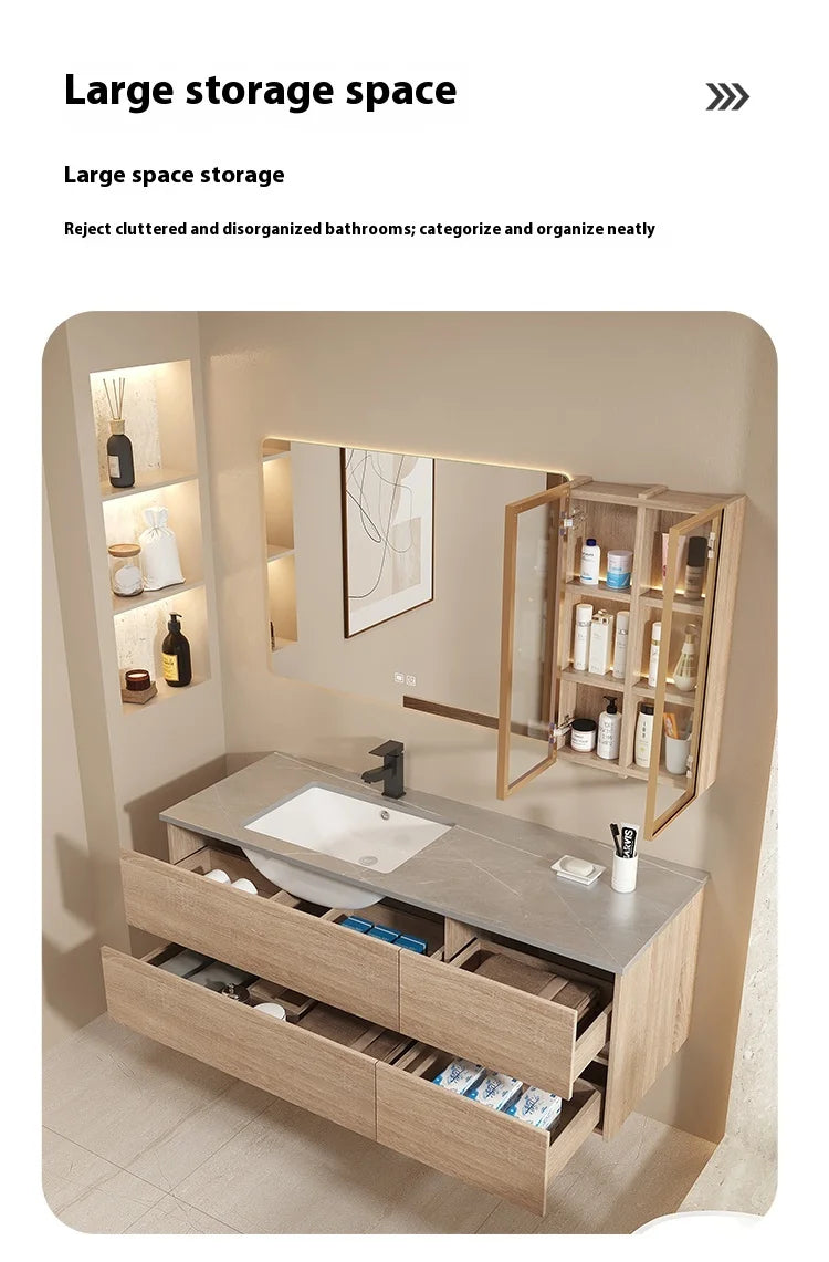 Modern minimalist bathroom vanity set by WinniShop with integrated basin, hand washing and face washing area, and sleek design.