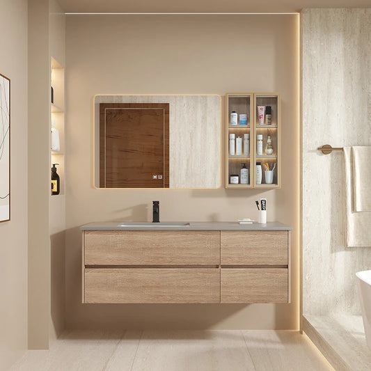 Modern minimalist WinniShop bathroom vanity set with integrated basin, hand and face wash area, and toilet washstand in sleek design.