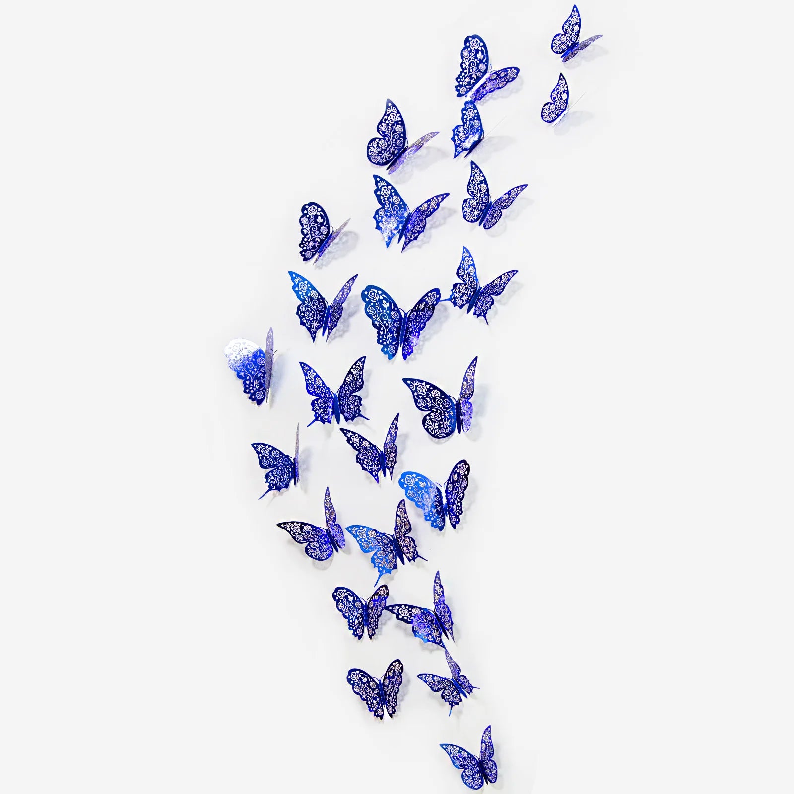 Blue 3D butterfly wall stickers by WinniHouse, featuring hollow design and vibrant butterfly motifs for home decor.