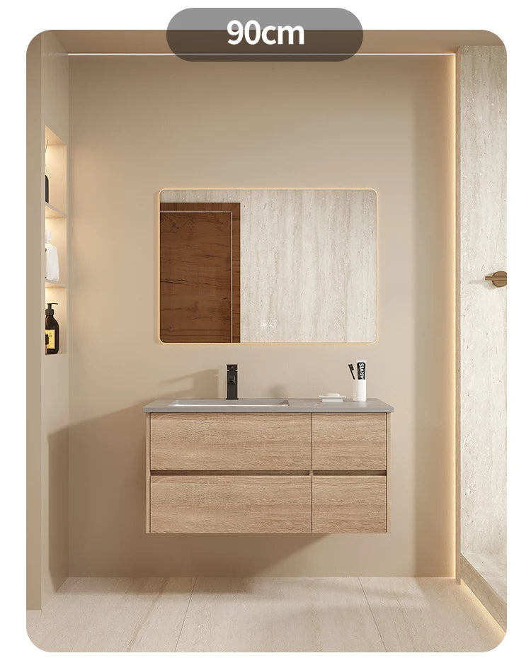 Modern minimalist luxury bathroom vanity set with integrated basin, hand and face washing area, and toilet washstand by WinniShop.