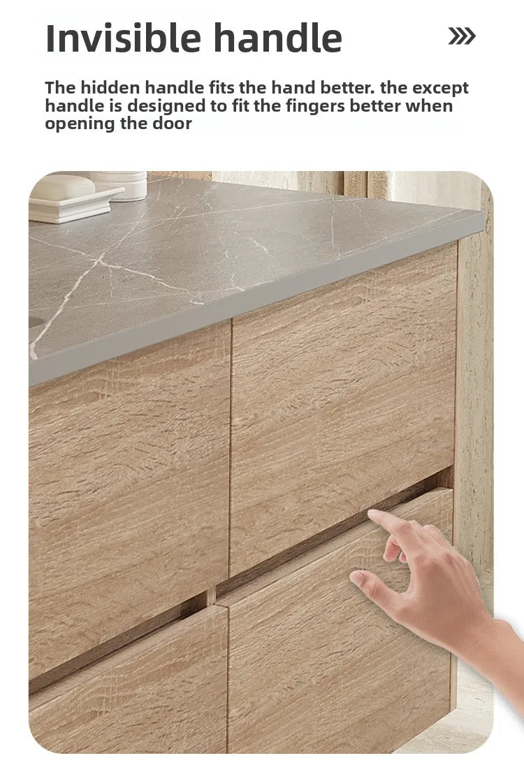 Modern minimalist luxury bathroom vanity set by WinniShop with integrated basin, hand and face wash area, and sleek design