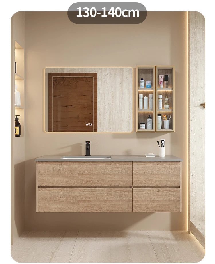 Modern minimalist bathroom vanity set with integrated basin, featuring a sleek washstand and toilet, by WinniShop.